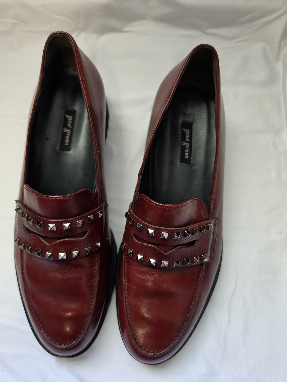 Paul Green Sophia Studded Burgundy Leather Lug Sole Loafers Women's Size 9 - Picture 8 of 11